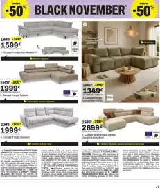 Catalogue BUT page 9: Canapé d'angle relax Newport III €1.599,00, Flocca Canapé d'angle convertible €1.349,00