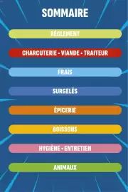 Catalogue Coccinelle Supermarché page 3: SOMMAIRE RÈGLEMENT CHARCUTERIE⚫ VIANDE⚫ TRAITEUR FRAIS SURGELÉS ÉPICERIE BOISSONS