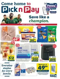 Pick n Pay catalogue Page 1: DEFY 7.6 Litre Digital XXL Air Fryer €899,00, PnP no name 2 Ply White Toilet Tissue €200,00