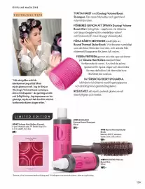 Oriflame reklamblad Sida 129: Volume Hair Rollers 8-pack €89,00, Duologi volume boost shampoo €119,00