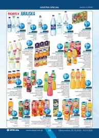 Specjał gazetka Strona 59: Hortex Sok 100% Na dzień dobry €5,99, Woda Jurajska Sport €1,43