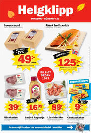 Pekås reklamblad vecka 42 Sida 8: Färsk hel laxsida €125,00, Leonoraost €49,00