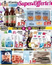 Volantino Il Genio Supermercato settimana 41 Pagina 1: Merluzzi interi H2 €5,99, Puro Amore Crema di Ammorbidente Blu €2,79