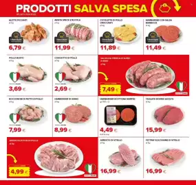 Volantino Oasi Pagina 2: Hamburger scottona Marfisi €4,49, Bistecca di fusi di pollo €4,99