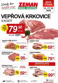 ZEMAN leták týden 42 Strana 1: Uzené ramínko s kostí €79,90, Kýty masový kříž vepřový €69,90