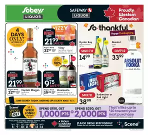 Sobeys flyer week 41 Page 1: Captain Morgan Spiced Rum €21,99, Veramonte Cabernet Sauvignon or Sauvignon Blanc €9,75
