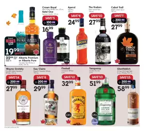 Sobeys flyer week 41 Page 4: Fireball Cinnamon Whisky €32,99, Rupert's exceptional canadian whisky €29,99