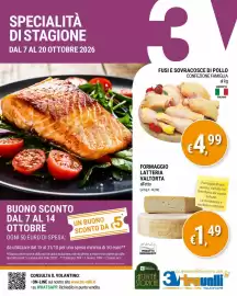 Volantino Tre Valli Supermercato Pagina 1: Fusi e sovracosce di pollo €4,99, Formaggio Latteria Valtorta €1,49