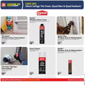 Home Hardware flyer Page 8: Lepage quad window door & siding sealant €9,97, Quad window & door foam €18,37