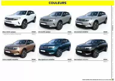Catalogue Opel page 10: Blanc arktis opaque €590,00, Gris kristall métallisé €990,00