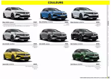 Catalogue Opel page 12: Astra - blanc arktis opaque €490,00, Astra - blanc kontour métallise €790,00