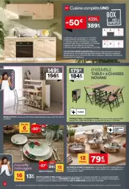Catalogue BUT page 12: Novane table + 4 chaises €179,00, Key meuble ilot €149,99