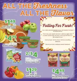 Homeland Market weekly ad Page 2: Red, Yellow, or Orange Bell Peppers €1,29, Bell Sun Dried Tomatoes €4,49