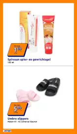 Action folder week 42 Pagina 2: Spirosan spier- en gewrichtsgel €1,69, Umbro slippers €5,99
