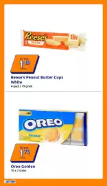 Action folder week 42 Pagina 21: Reese's Peanut Butter Cups White €1,49, Oreo Golden €1,79