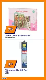 Action folder week 42 Pagina 4: Crafts & Co DIY miniatuurhuisje €7,95, TCX polymeerlijm High Tack White €3,33
