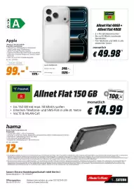 MediaMarkt Prospekt woche 41 Seite 7: Allnet Flat 150 GB €14,99, Apple iPhone 17 Pro 5G 256 GB Dual SIM Smartphone €1.179,00