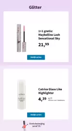 Plein.nl folder week 41 Pagina 22: Catrice glass like highlighter €4,39, Maybelline Lash Sensational Sky €21,99