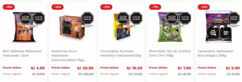 Catálogo Wong Página 5: Acerola Caramelos Halloween Murciélagos €6,90, Hershey's Halloween Chocolates Surtidos €10,50