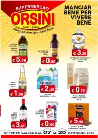 Volantino Orsini Market Pagina 1: Latte Parmalat UHT Intero Brik €0,99, Acqua Sant'Anna €2,39