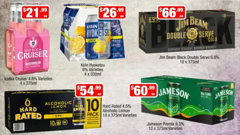Liquor Stax catalogue Page 13: Kirin Hyoketsu 6% Varieties €26,99, Vodka Cruiser Watermelon Varieties €21,99