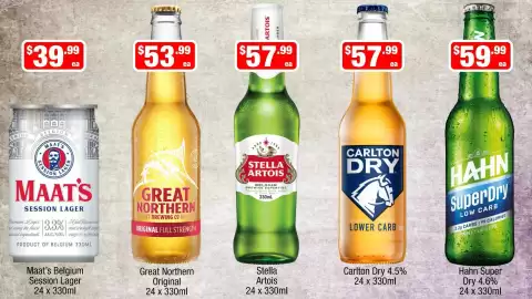 Liquor Stax catalogue Page 2: Carlton Dry Lower Carb €57,99, Stella Artois €57,99