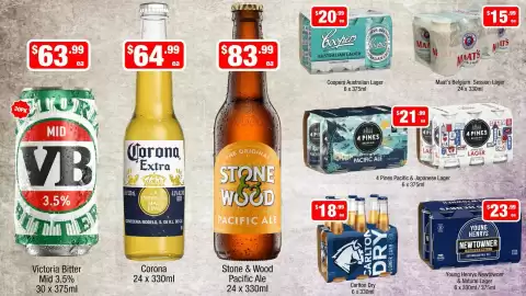Liquor Stax catalogue Page 3: Young Henrys Newtownowner €23,99, Corona €64,99