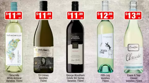 Liquor Stax catalogue Page 5: Tatachilla White Admiral Varieties €11,99, Evans & Tate Classic Varieties €13,99