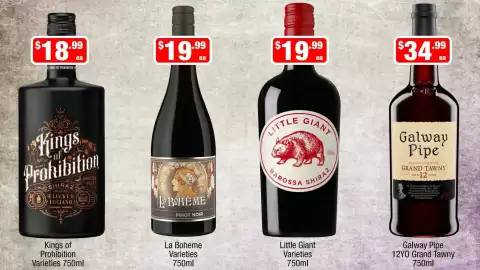 Liquor Stax catalogue Page 7: Galway Pipe 12YO Grand Tawny €34,99, La Boheme Pinot Noir Varieties €19,99