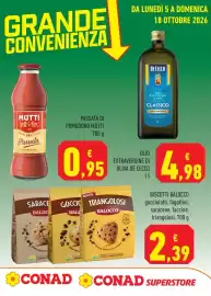 Volantino Conad Superstore Pagina 1: Biscotti Balocco €2,39, Passata di pomodoro Mutti €0,95