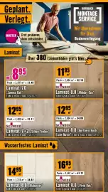 Hornbach Flugblatt Seite 9: Geplant. Verlegt. MUSTER Erst probieren, dann entscheiden. Laminat HORNBACH MONTAGE SERVICE Wir