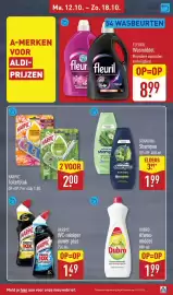 ALDI folder week 42 Pagina 23: Fleuril Wasmiddel €8,99, Harpic Toiletblok €2,00