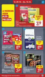 ALDI folder | weekend Pagina 5: Wilhelmina Pepermunt €0,99, Unox rookworst pittig of kip €2,49
