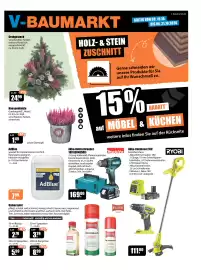 V Baumarkt Prospekt woche 42 Seite 1: Akku-Bohrschrauber 18V DDF485RFJ Makita €169,00, Grabgesteck €24,99