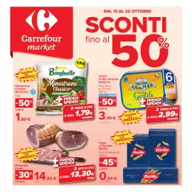 Volantino Carrefour Market Pagina 1: Pasta di Semola Barilla €0,54, Tonno in Olio Girasole Asdomar €3,49