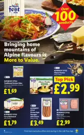 Lidl leaflet week 42 Page 10: Alpenfest style vienna style sausages with cheese €3,49, Alpenfest style curry bockwurst €1,79