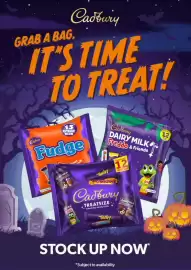 Musgrave MarketPlace leaflet Page 2: Cadbury GRAB A BAG. LIP Caloury IT'S TIME TO TREAT! 15 treat Size Fudge DAIRY MILK
