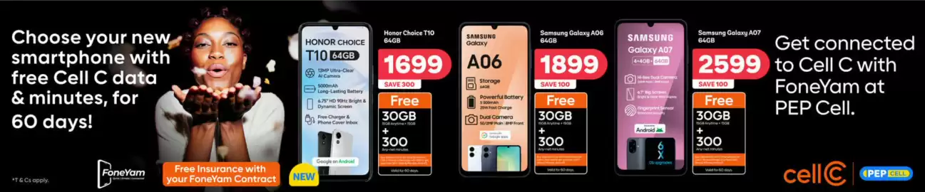 PEP catalogue Page 1: Honor - choice t10 64gb €1.699,00, Samsung - galaxy a06 64gb €1.799,00