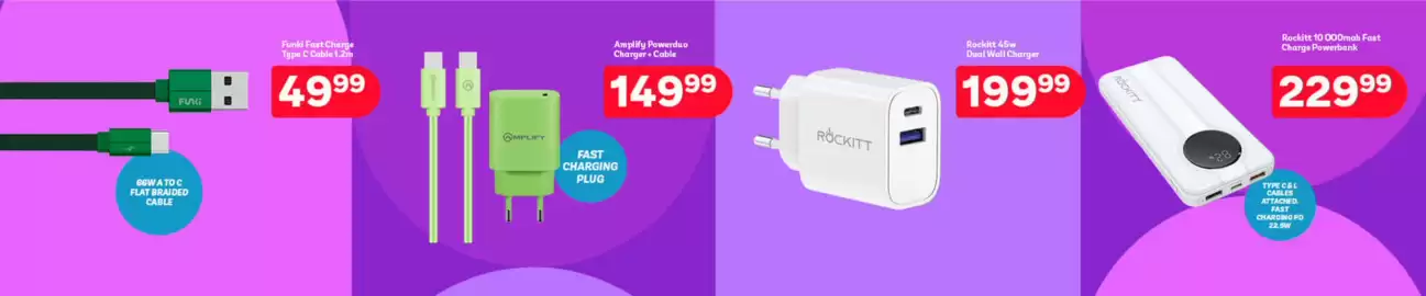 PEP catalogue Page 3: 45w dual wall charger €199,99, Amplify - powerduo charger + cable €149,99