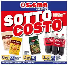 Volantino Sigma Superstore Pagina 1: Minestrone Tradizione Findus €2,59, Biscotti ricchi Balocco €0,99