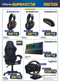 Volantino Euronics Pagina 45: Sedia gaming SkullFactory €99,90, Logitech volante + pedaliera G923 €239,90