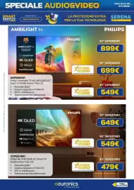 Volantino Euronics Pagina 16: Philips 4K UHD QLED 55" Smart TV €649,00, Philips Ambilight TV 4K UHD QLED 65" €899,00