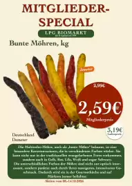 LPG Biomarkt Prospekt woche 41 Seite 6: MITGLIEDER- SPECIAL LPG BIOMARKT fair & regional seit 1994 Bunte Möhren, kg