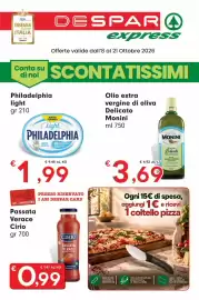 Volantino DeSpar Express Pagina 1: Olio extra vergine di oliva Delicato Monini €3,69, Philadelphia light €1,99