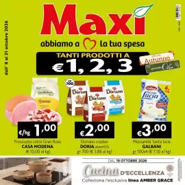 Volantino Maxi Supermercati Pagina 1: Doriano cracker DORIA assortiti €2,00, Mozzarella Santa lucia GALBANI €3,00
