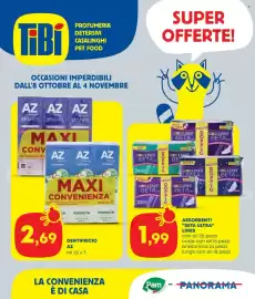 Volantino Panorama TiBi Pagina 1: Dentifricio AZ €2,69, Assorbenti "Seta Ultra" Lines €1,99