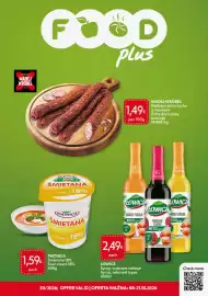 Food Plus folder Pagina 1: Piątnica Šmietana 18% €1,59, Lowicz syrop, selected types €2,49