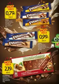 Food Plus folder Pagina 2: Nussbeisser czekolada mleczna z orzechami laskowymi €2,19, Wedel pawelek €0,79