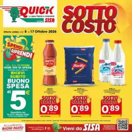 Volantino Quick Sisa Pagina 1: Stella latte parzialmente scremato/intero €0,89, Mutti passata di pomodoro €0,89