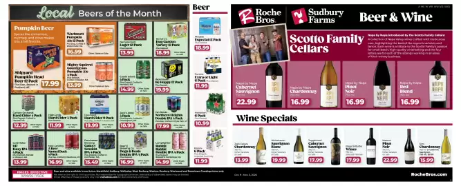 Roche Bros weekly ad week 41 Page 5: Napa by Napa Pinot Noir €16,99, Lamplighter Rabbit Rabbit Double IPA 4 Pack €14,99